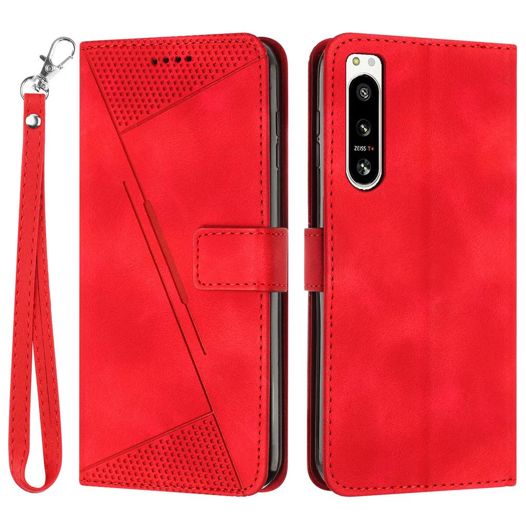 Shockproof PU Leather Case for Sony Xperia 5 IV 5G,Triangle Imprinted Phone Cover Stand Shell Wallet