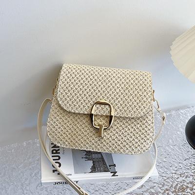 Lock Fashion Straw Shoulder Crossbody Bag Women's 2025 Spring New Versatile Ins Foreign Leisure Small Square Bag