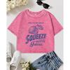 Creative Squeeze Lemon Juices Prints Washed Slim T Shirt Women Y2K Crewneck Short Sleeve Crop Cotton T-Shirt Clothes