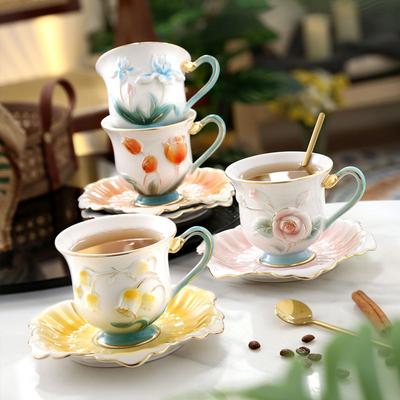Kreative Keramik Kaffeetasse Untertasse Geprägte Blumenvase Tasse Haus Frühstück Milch Haferflocken Tasse Nachmittag Kamelienblüte Teetasse Geschenke