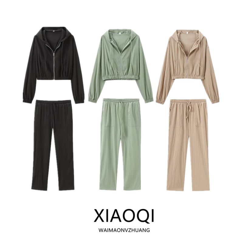 Fashion Style 2024 Summer New Women's Clothes Easiest for Match Long Sleeves Hooded Drape Short Coat High Waist Pants 5320805
