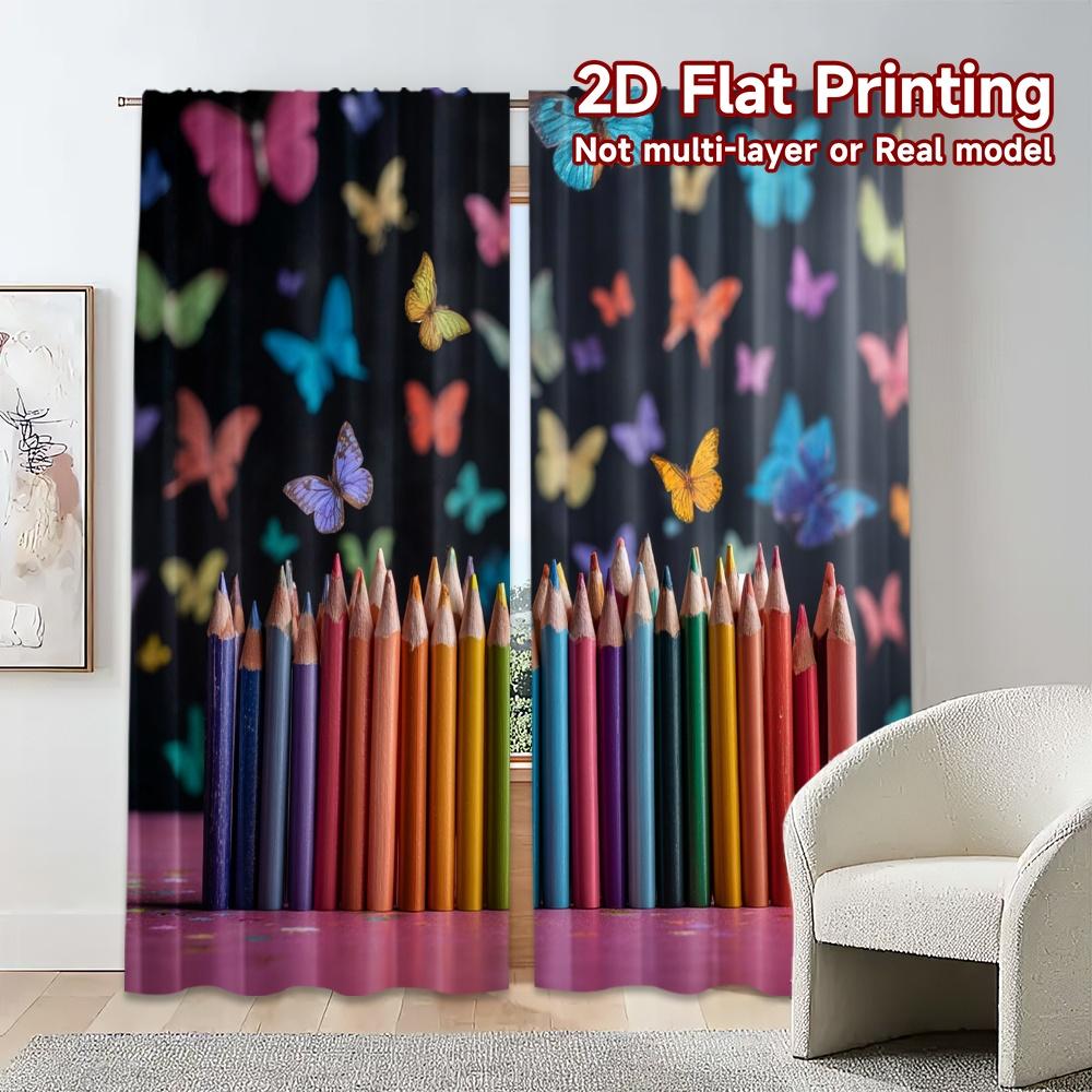 Modern Flat Printing Curtains Without Rod Rainbowpencils Curtain Versatile Fabric All Seasons Use Set Of 2 Made Polyester