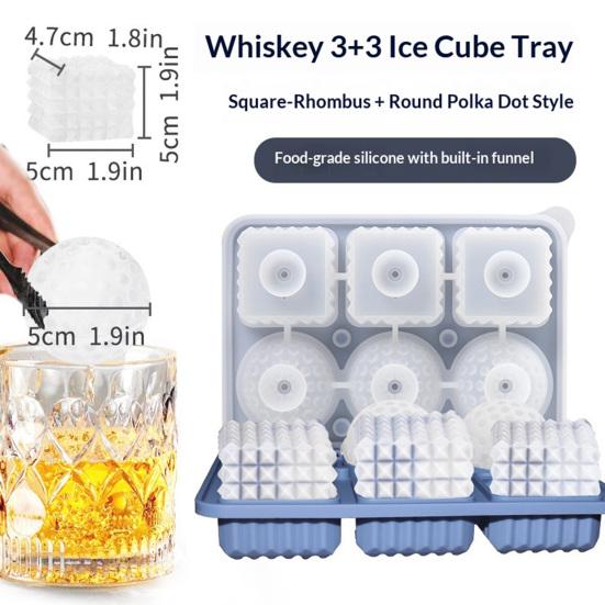 Whiskey Ice Cube Tray Silicone Ice Mold for Large Ice Balls Cubes Flexible Easy Release BPA-Free Dishwasher Safe Ice Cube Maker