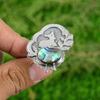 925 Silver Oval Natural Abalone Shell Bezel Wife Statement Wedding Ring Jewelry