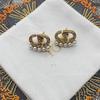Antique Bronze Pearl Stud Earrings with Inlaid Diamonds