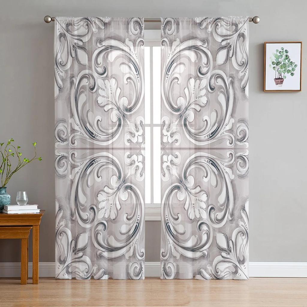 Southwest American Tribal Totem Boho Sheer Curtains Transparent Window Voile Tulle for Bedroom Holiday Decoration