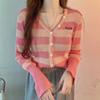 Sweet texture outerwear top knitted sweater collar striped long sleeve knitted women's slim spice cardigan