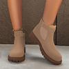 2024 Fashion Buckle Women's Boots Autumn Round Toe Solid Flock Short Barrel Shoes for Women Chunky Heels Large Size Naked Boots