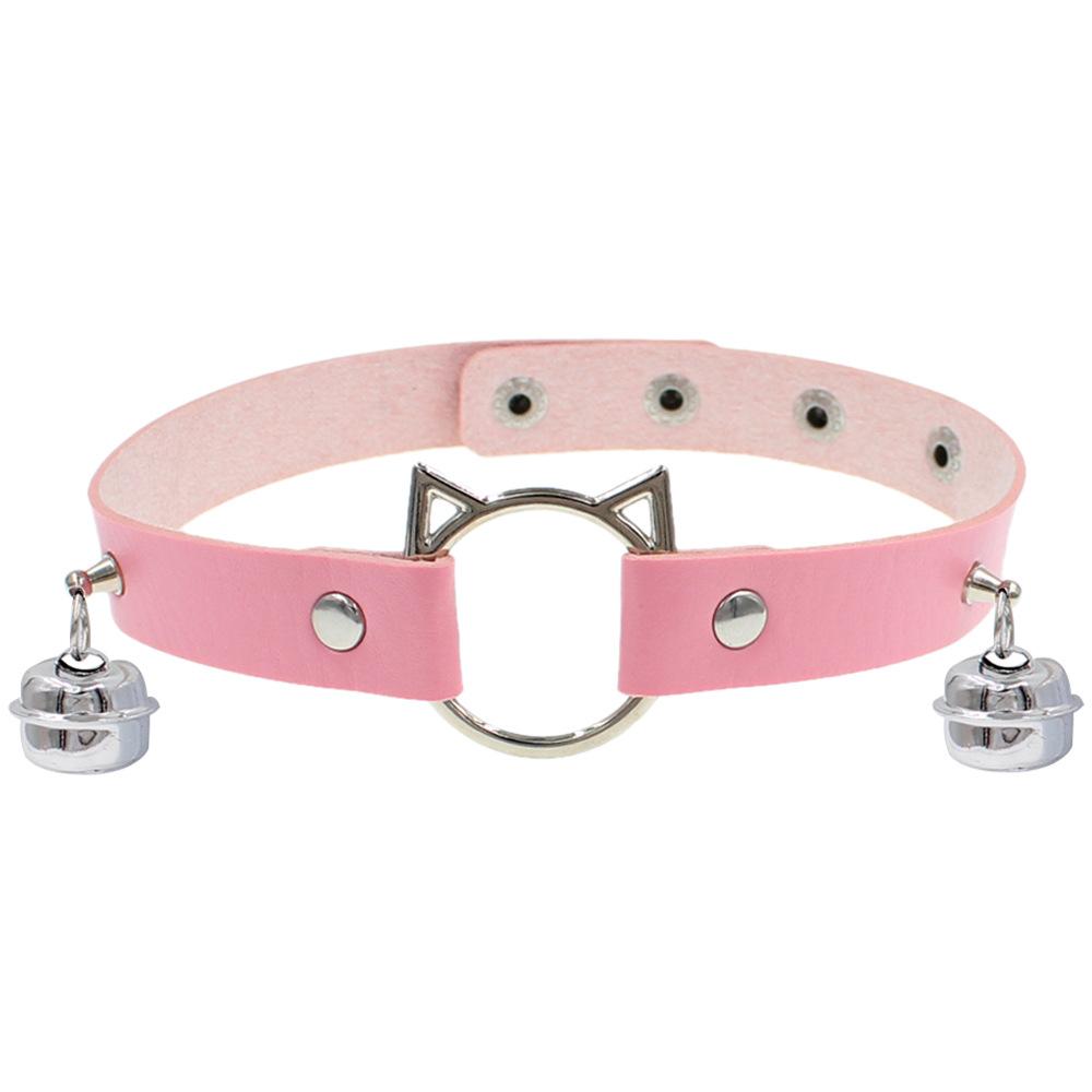 Eco-friendly PU Leather European and American Cartoon Cat Head Bell Collar Dark Punk Wind Choker Necklace Necklace Female