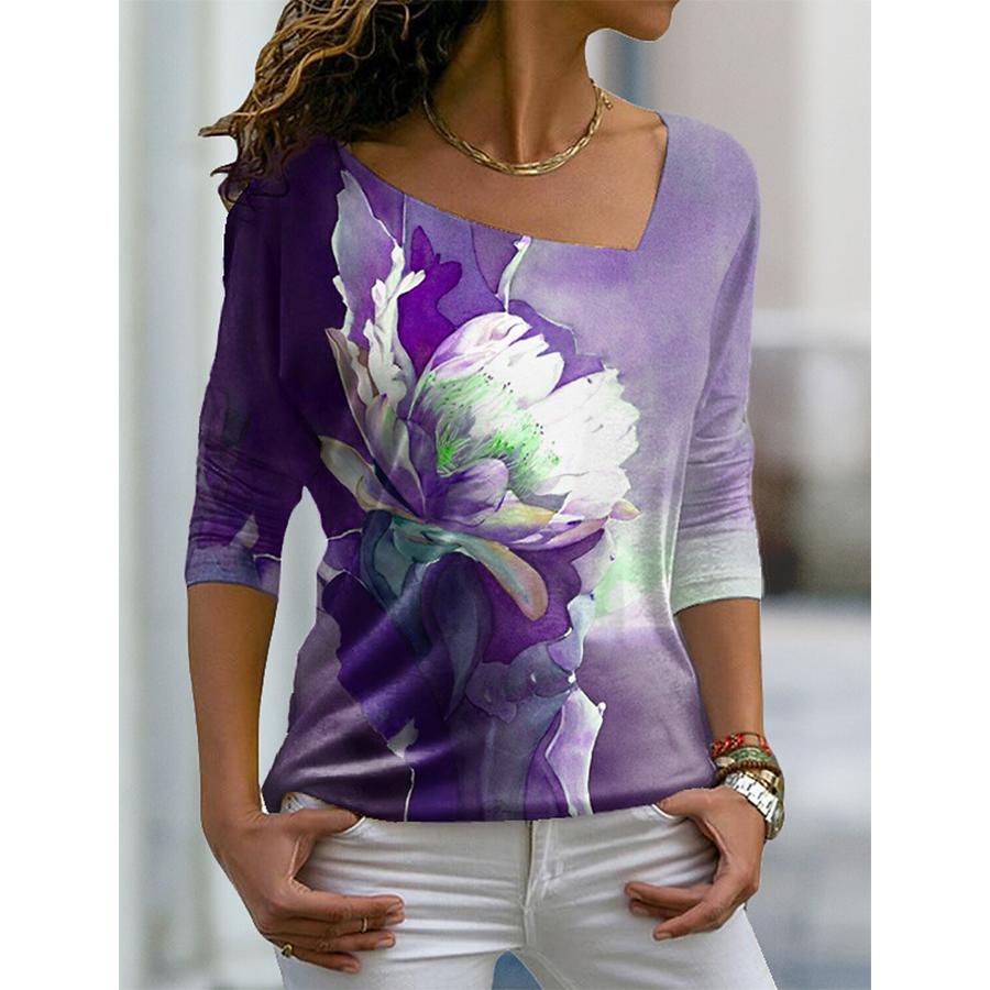 Лотос Открытый градиентный узор цвета Повседневная женская блузка V-образный вырез — фото 4