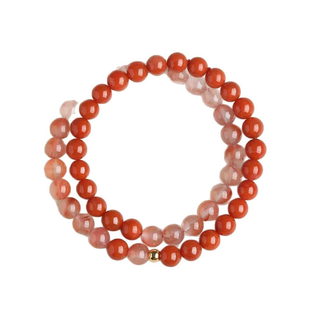Women's Double Color Bracelet with Natural Red-Veined Agate Beads