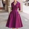 Elegant Satin Long Sleeve Belted Dress - Viral Style
