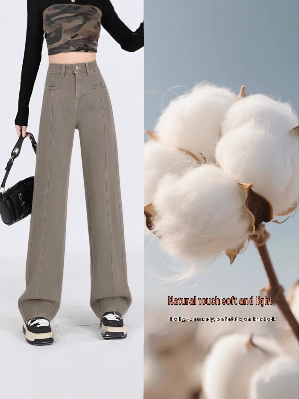 

Women s Retro Grey High-Waist Straight-Leg Jeans, Spring 2026 - Elegant Loose Fit, Floor-Length, Non-Stretch, Slimming Casual Style. L (56-60kg)