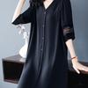 Plus Size Summer Dress V Neck Lace Hollow Out A Line Midi Knee Length Loose Half Sleeves Solid Color Single Breasted Womens Dress