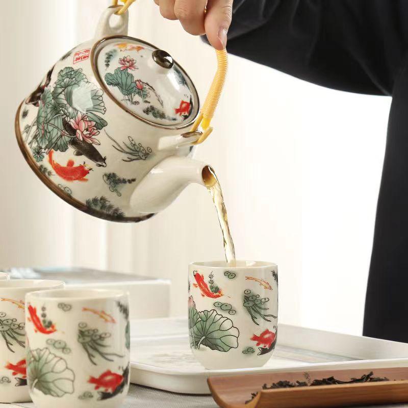 Jingdezhen Blue and White Ceramic Kung Fu Tea Set with Wooden Tray