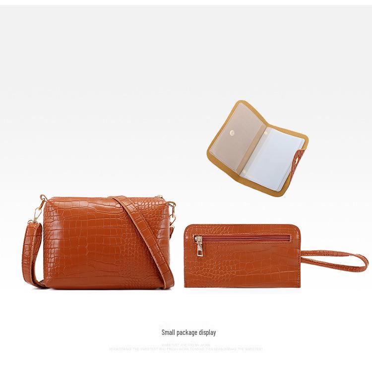Women's 2023 European & American Crocodile Pattern Four-Piece Mother-Child Bag Set - Shoulder, Handheld, Crossbody & Bucket Styles