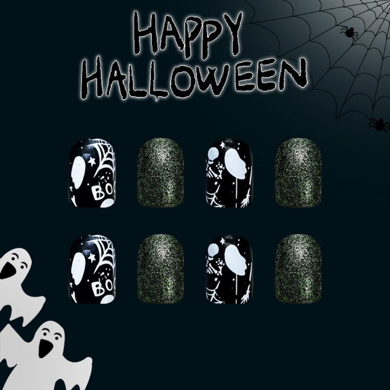 Halloween Press on Nail French Tips Fake Nail Acrylic Nail Square False Nail Glues on Nail Stick on Nail for Womens