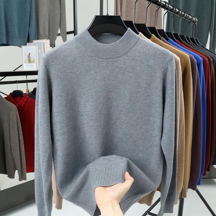 Men's Winter Knitted Wool Sweater with Half-High Collar