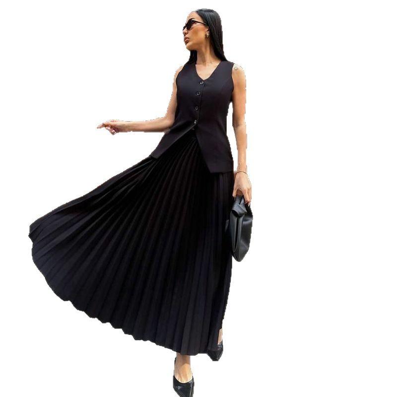 African temperament high-end sleeveless vest top high waist pleated skirt European and American women's clothing new foreign style suit