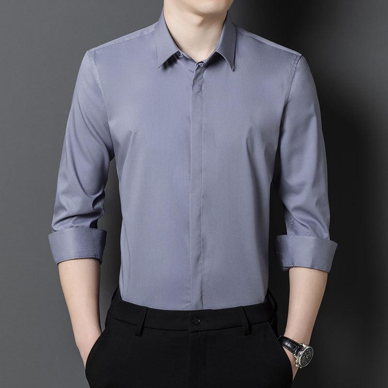 Men's Bamboo Fiber Long-Sleeve Non-Iron Stretch Business Casual Shirt