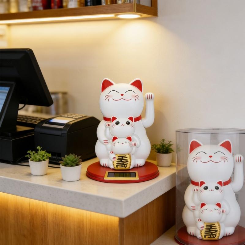Lucky Cats Waving Arm Set Lovely Chinese Cats Solars Fortune Cats Statue Decorations for Front Desks,Business Openings