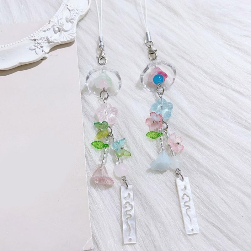 Versatile Resin Jellyfish Wind Chime Phone Strap Accessory Beaded Craft Customizable Charm For Bags Cameras