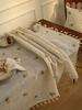Table Cloth Embroidery Floral Pattern Wrinkle Free Heavy Weight Cotton Linen Farmhouse Tablecloth Decorative Fabric Tassel Table