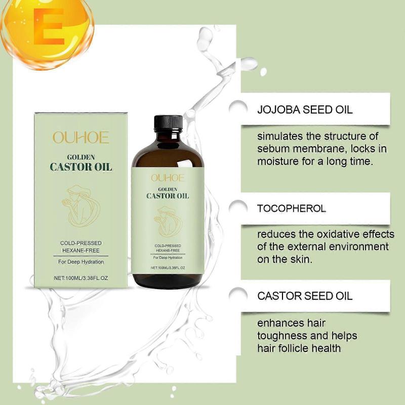 Organic Castor Oil for Body Skin Care | Cold-Pressed, Hexane-Free | Skin & Scalp Moisturizer | Deep Hydration Body Massage Oil