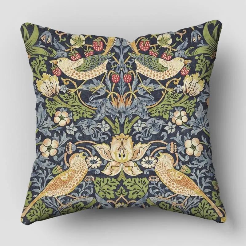 William Morris Pillow Cover Bedroom Home Office Decorative Pillowcase Square Zipper Pillow Cases Satin Fabric Eco-Friendly