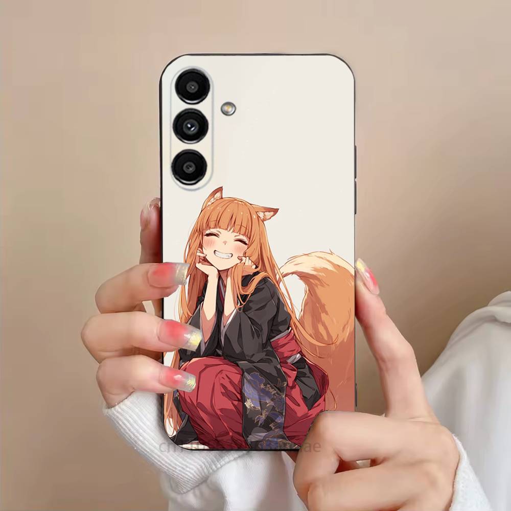 Anime S-Spice and Wolf Phone Case For Samsung S25,24,23,22,21,S20,Ultra,Plus,FE Black Soft Cover