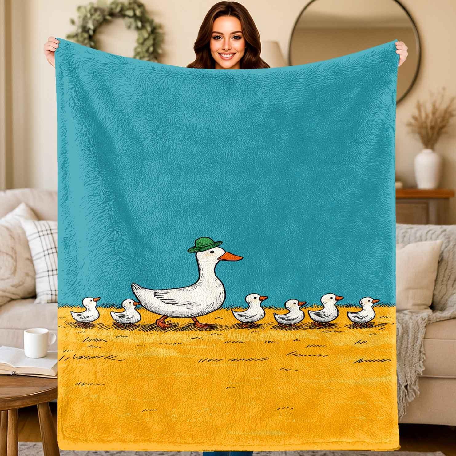 

duck with a yellow background Flannel printed blanket suitable for all seasons suitable for living room office sofa and travel 75x100cm (30x40inch)