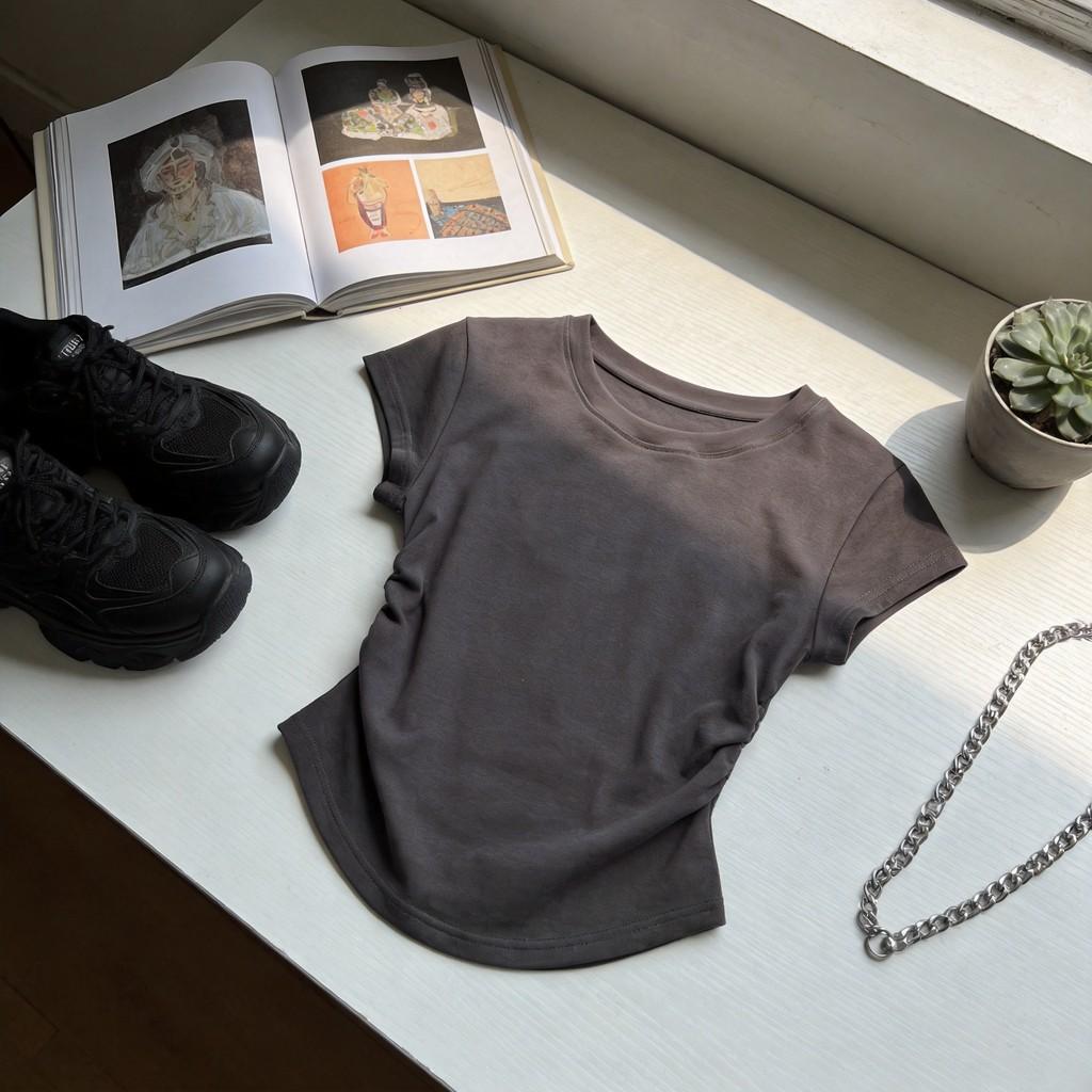 Streetwear Gothic Style T Shirt With Pleated Short Sleeves For Casual Summer Wear
