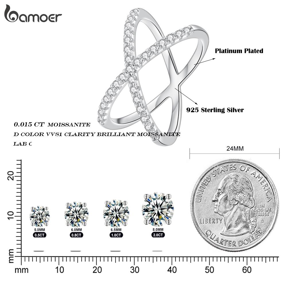 BAMOER Bague de mariage croisée en moissanite pour femme, couleur D VVS1 moissanite empilable X Anneau de promesse Bijoux fins de mariage