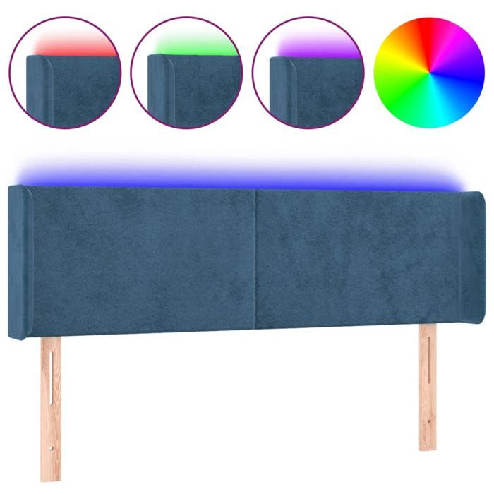 VidaXL Tête de Lit à LED Meuble de Chambre à Coucher Accessoire de Lit Double Tête de Cadre de Lit Intérieur Bleu Foncé 3123008