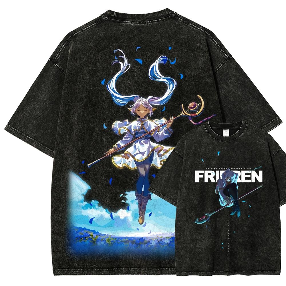 

Фрирен: Beyond Journey s End Выстиранная футболка Мужская Оверсайз Японское Аниме Повседневная С коротким рукавом Мягкая Одежда Свободная Высокое Качество Женская Мужская Футболка L