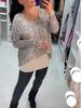 European and American Leopard Print Crew Neck Long Sleeve Two-Piece Look Women's Top - Summer 2025 Collection.