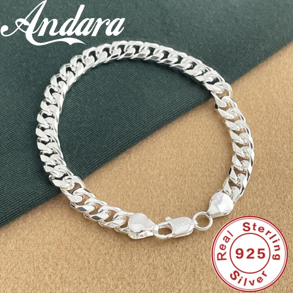 925 Sterling Silver 6.5MM Sideways Cuban Exquisite Bracelet, Suitable for Men and Women Party Jewelry Accessories 20cm