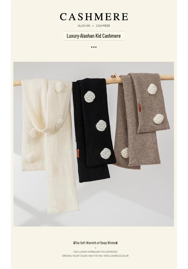 Unisex 100% Cashmere Camellia Flower Neck Warmer Scarf