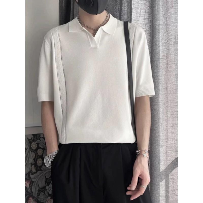 Mens Slim Fit Polo Shirt Breathable Thin Knit Tee Casual Fashion Top Daily Wear