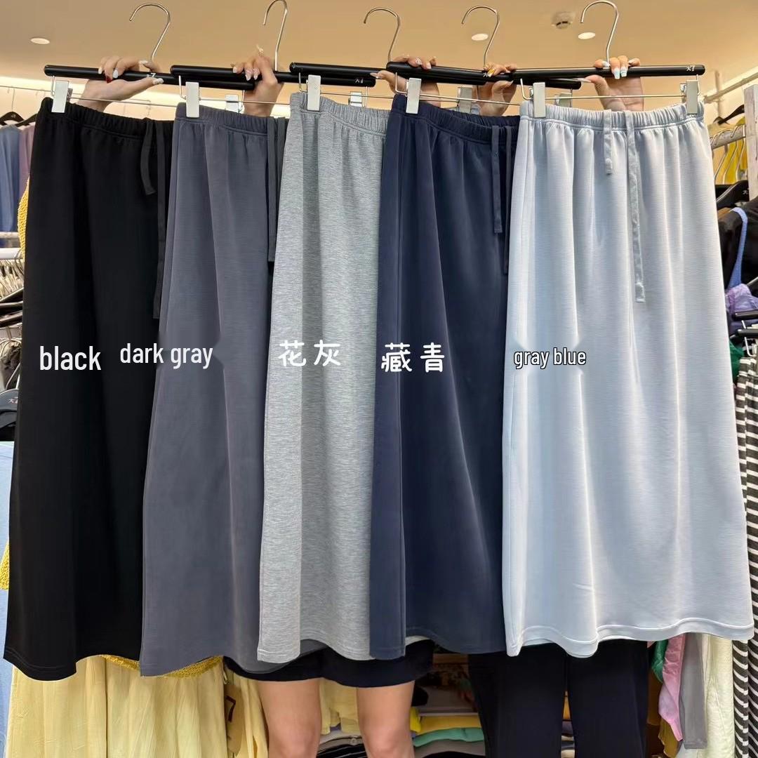 

Женская юбка большого размера с высокой талией, на резинке и кулиске, длинная - корейский стиль, свободный крой, летняя повседневная одежда. XL темно-серого