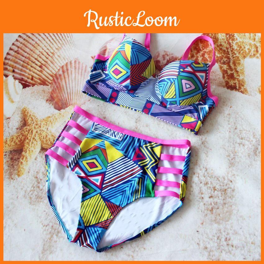 Stylish Women Push Up Padded Plus Size Bikini Set With High Waist Design For Comfort