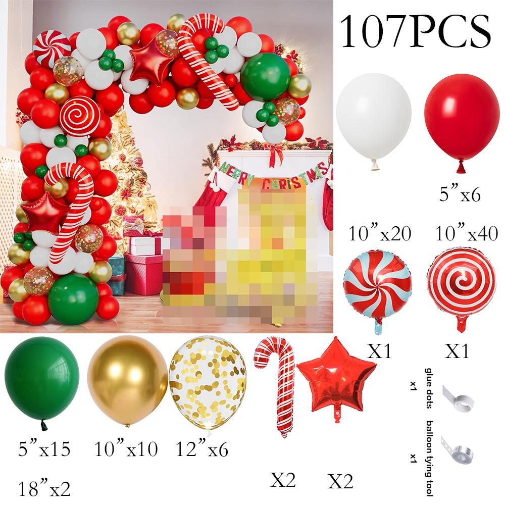 

Christmas Balloons Garland Red White Green Gold Confetti Balloon Arch Kit Christmas Candy Cane Foil Globos New Year Decoration As Picture