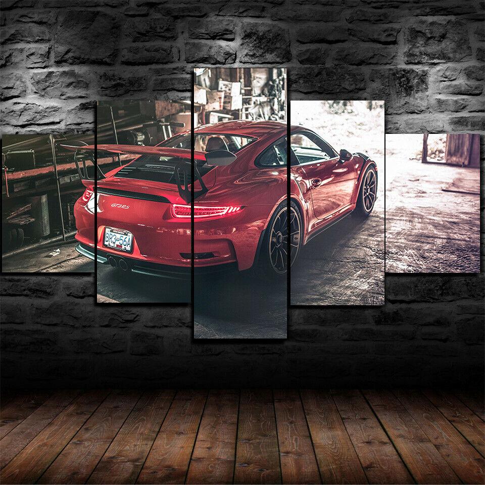 No Framed Canvas 5Pcs Red GT3 RS Sports Car Wall Art Posters Pictures Paintings Home Decor for Living Room Decoration