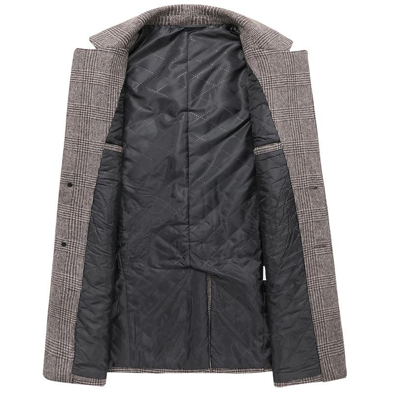 Autumn and Winter New Checked Wool Coat Men's Wool Coat Medium Long Woolen Men's Coat