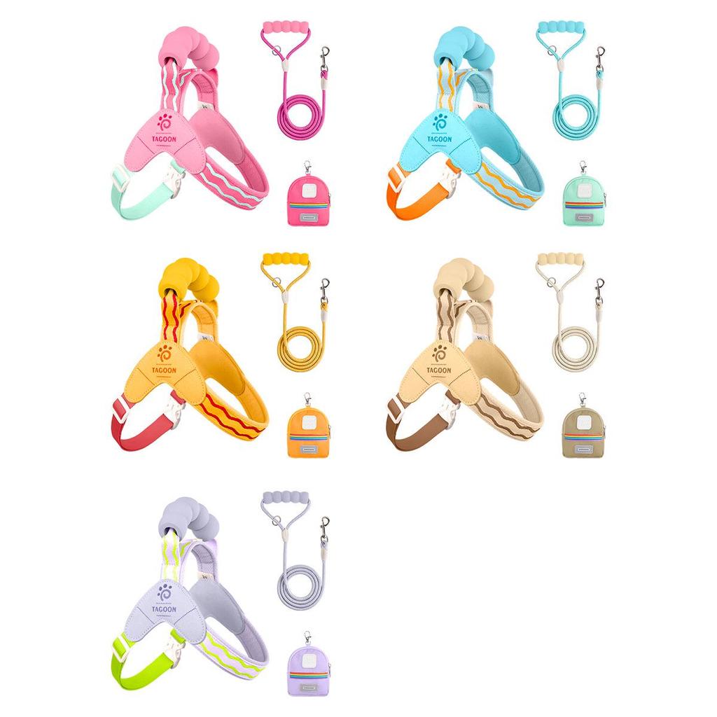 Dopamine Colored Dog Harness & Leash with Cloud Sponge Handle