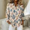 Women's Christmas Print Long Sleeve Casual Button Down Shirt Top