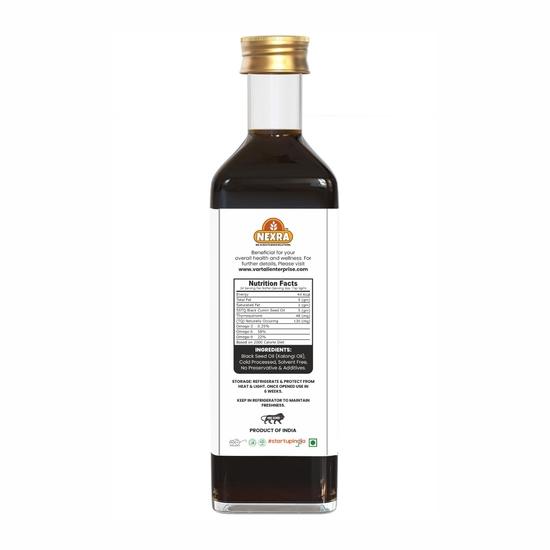Nexra - Olio di Semi Neri Pressato a Freddo 250ml | Olio Puro di Kalonji | Olio Vergine Commestibile | Supporta Immunità, Salute di Pelle e Capelli | Metodo Kacchi Ghani Chekku