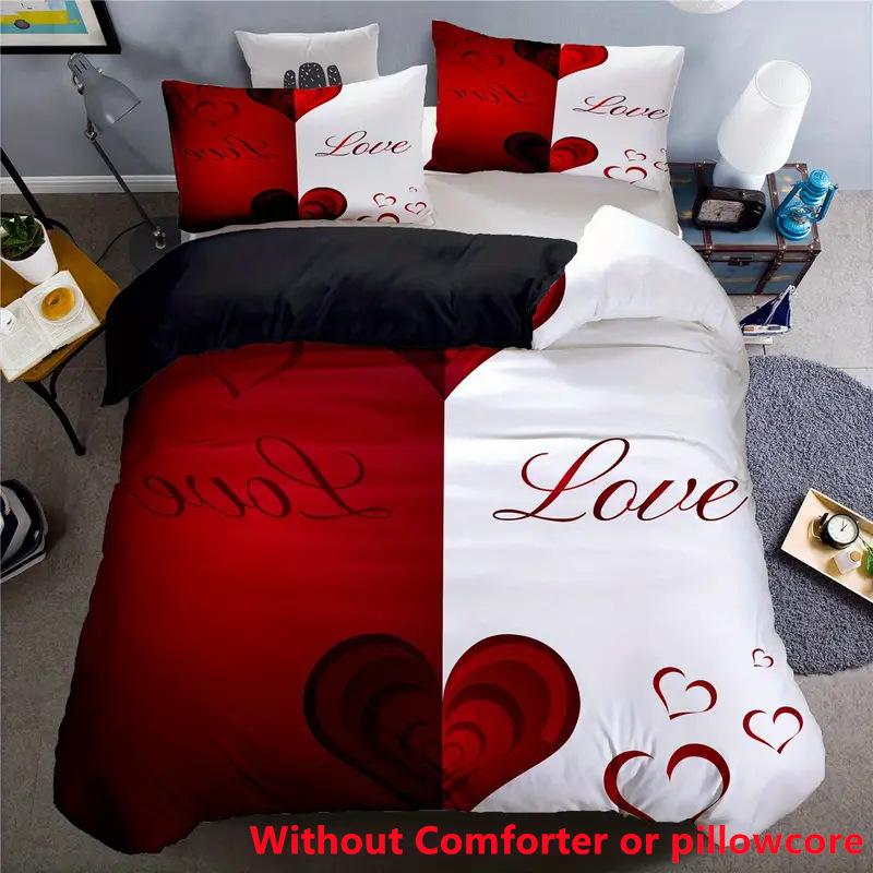 Three-Piece Valentine'S Day Two-Color Love Digital Printing 3D Quilt Cover, Bedding Home Textile Three-Piece Set