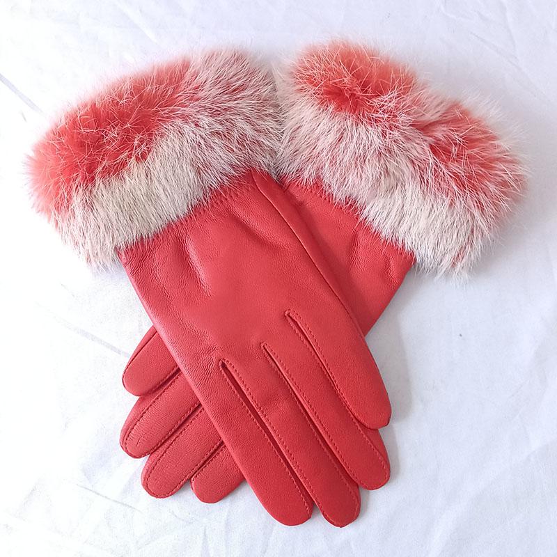 

Перчатки из натуральной кожи женские утолщенные кожаные перчатки женские термоперчатки из кроличьего меха овчины One Size