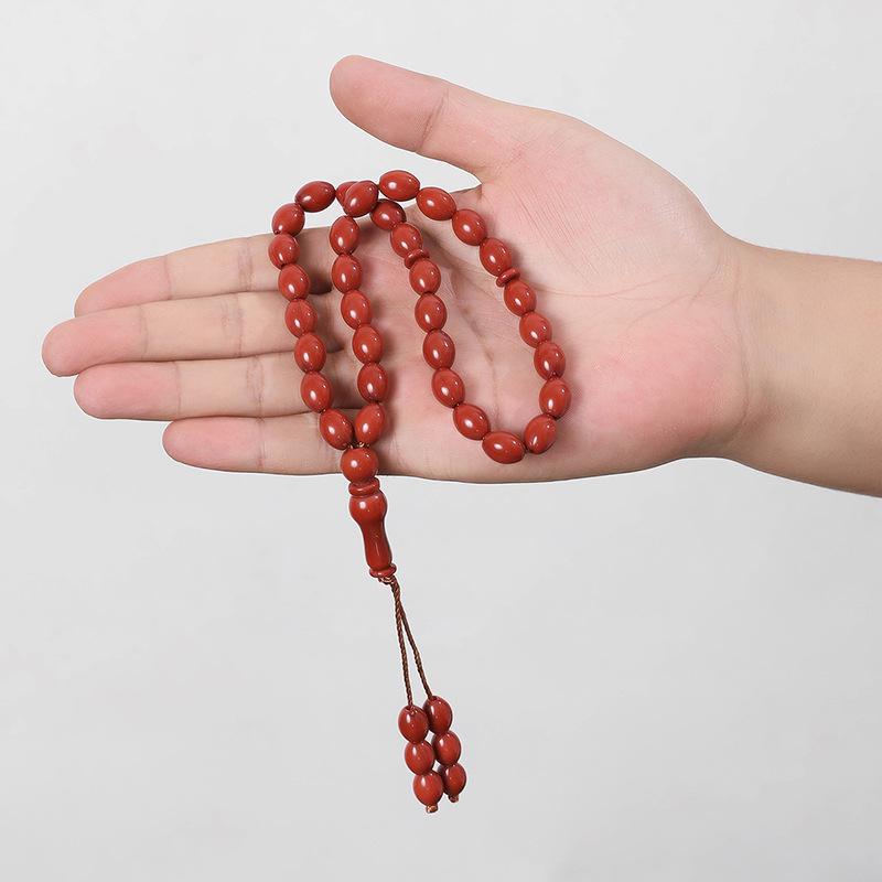 Islamic 33-Bead Tasbih Prayer Rosary, 9x12 mm Beads, Middle Eastern Hui Hand String